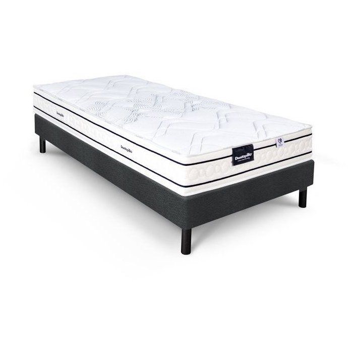 Ensemble matelas sommier 90x200 marque DUNLOPILLO - Hauteur 20 cm - Ressorts ensachés -5 zones - Equilibré - Fabriqué en France