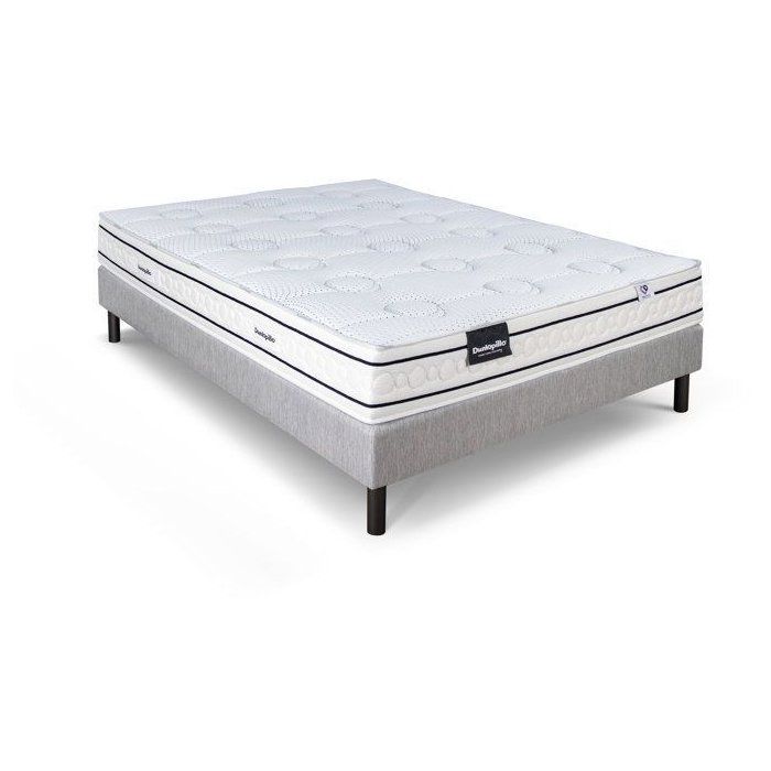 Ensemble matelas sommier 160x200 marque DUNLOPILLO Hauteur 21 cm- Latex -Aération -7 zones- Soutien Équilibré - Fabriqué en France