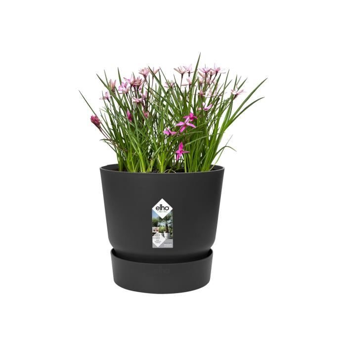 ELHO Pot de fleurs rond Greenville 30 - Extérieur - Ř 29,5 x H 27,8 cm - Vivre noir
