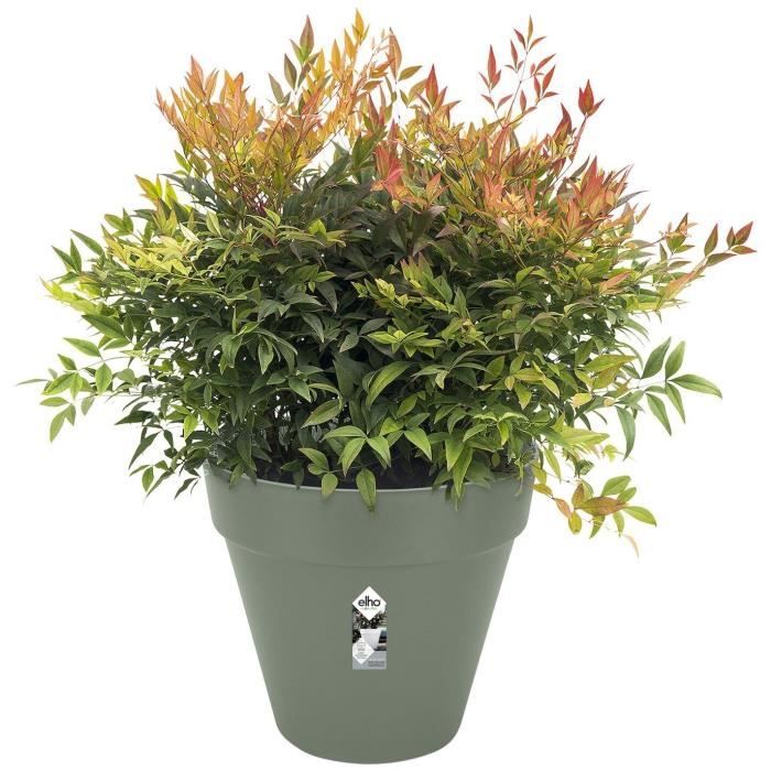 ELHO Pot de fleurs Rond LOFT URBAN - Plastique - Percé - Réservoir - Avec roulettes - Ř38,5 x H35,3 cm - Vert