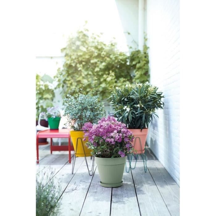 ELHO Pot de fleurs Rond LOFT URBAN - Plastique - Percé - Réservoir - Avec roulettes - Ř38,5 x H35,3 cm - Vert
