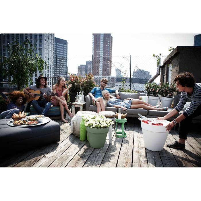 ELHO Pot de fleurs Rond LOFT URBAN - Plastique - Percé - Réservoir - Avec roulettes - Ř38,5 x H35,3 cm - Vert