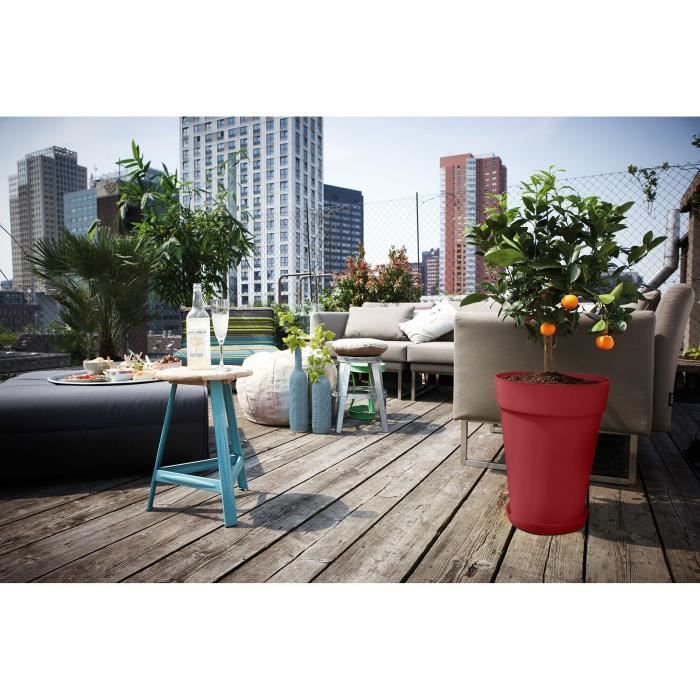 ELHO Pot de fleurs Loft Urban Rond - Haut 42 - Rouge - Ř 42 x H 56 cm - Extérieur - 100% recyclé