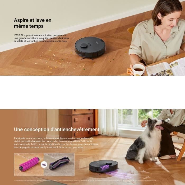 EUREKA E20 Plus - Aspirateur Robot avec Station de Vidange Automatique - 8000 Pa - Anti Enchevetrement - Évitement d'Obstacles 3D