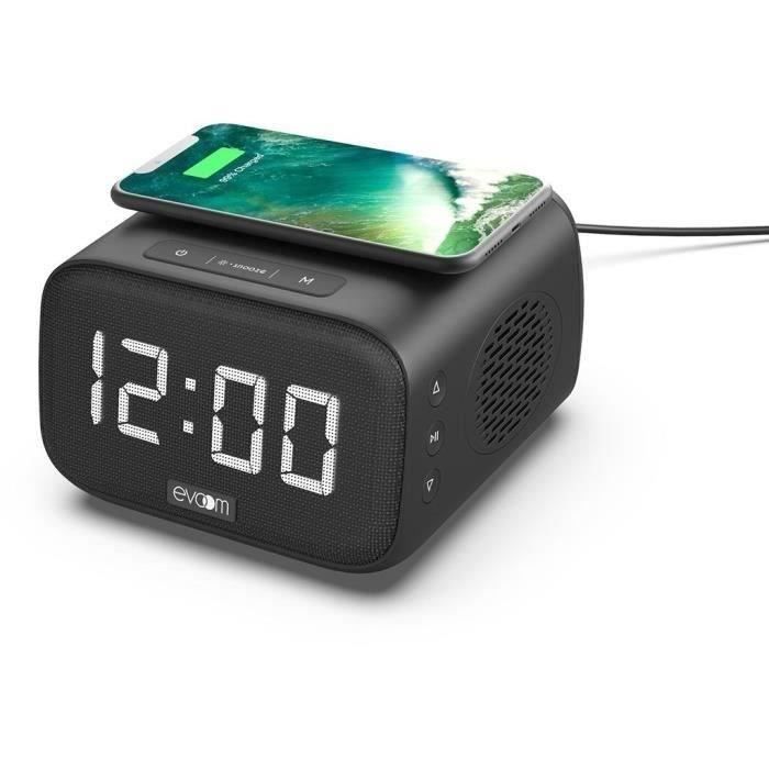 Réveil chargeur enceinte - EVOOM - EV304618 - Noir avec charge sans fil et enceinte intégrée
