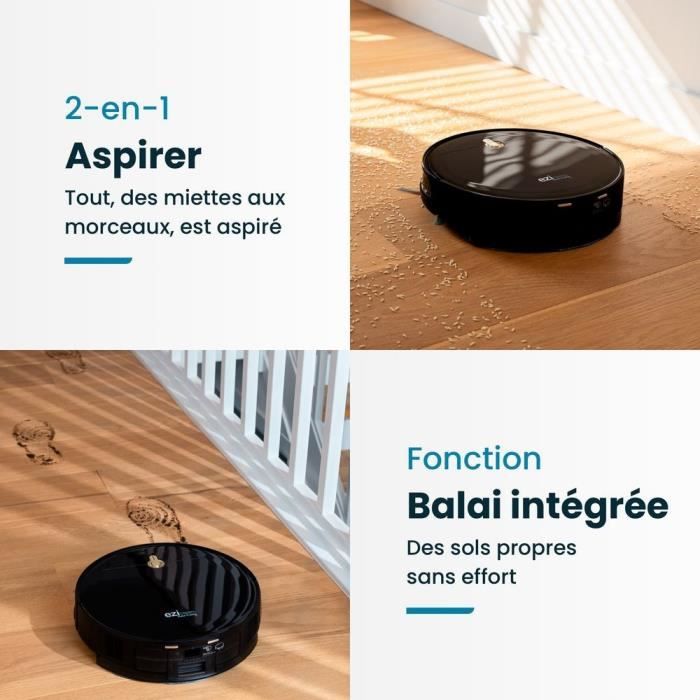 Robot Aspirateur Laveur Connecté EZICLEAN I-Bot Z5 - 75 min - 2.6Kpa - 60-90m˛ - Sols durs - 0.25L