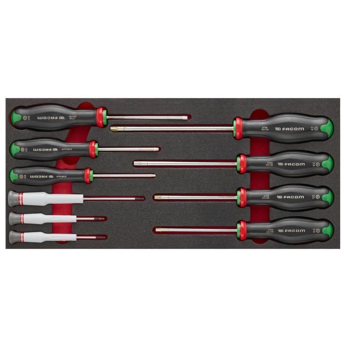 Module mousse 10 tournevis - FACOM - MODM.AT6PB - Protwist Torx - 10x75 a 40x150 mm