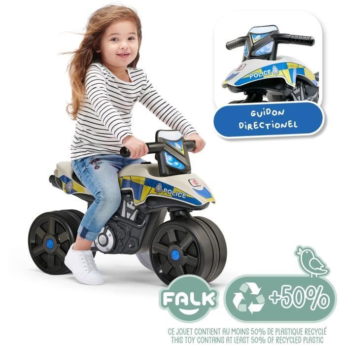 Draisienne Moto Police - FALK - Larges roues et Guidon directionnel - Fabriqué en France - 40% de plastique recyclé - Des 2 ans