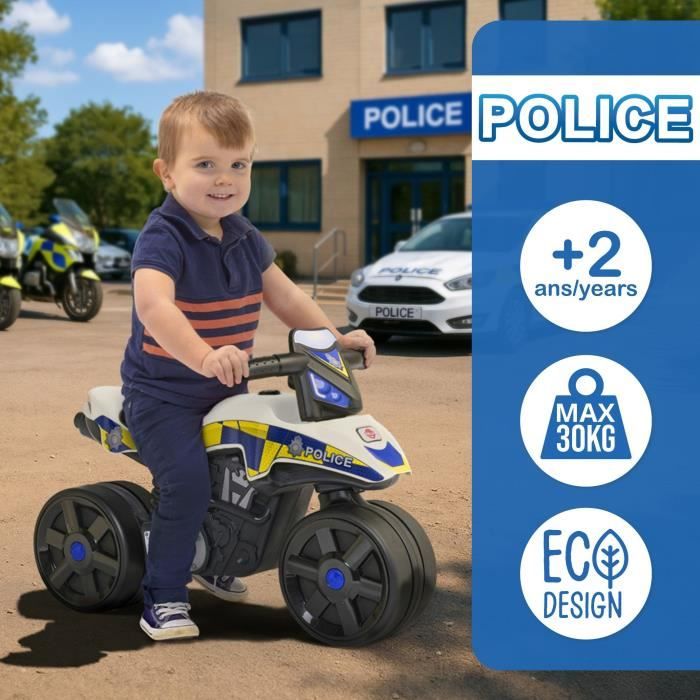 Draisienne Moto Police - FALK - Larges roues et Guidon directionnel - Fabriqué en France - 40% de plastique recyclé - Des 2 ans