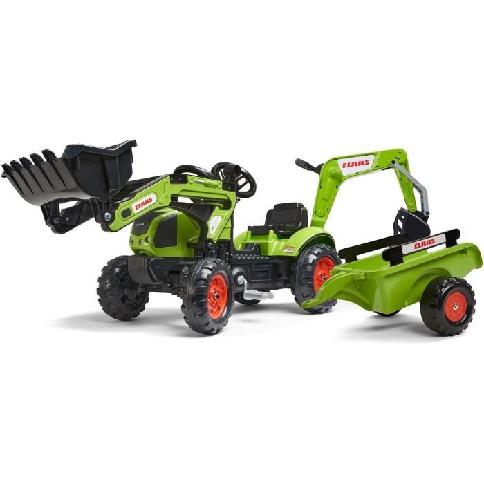 Tractopelle Claas - FALK - Volant directionnel, Excavatrice et Remorque - Fabriqué en France - 60% de plastique recyclé - Des 2 ans