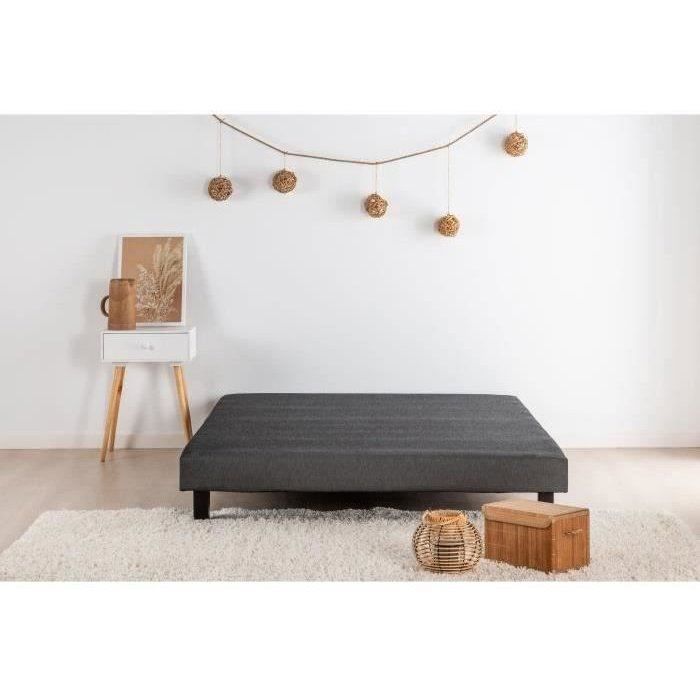 Sommier tapissier a lattes 140 x 190 - Bois massif gris anthracite + pieds - DEKO DREAM Rakenne