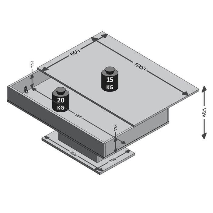 Table Basse - Bout de canapé - mélamine Gris Béton et Blanc L100 x H46,1 x P65 cm