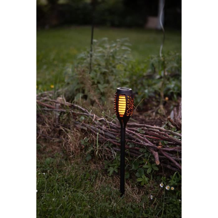Torche solaire en résine 12 LED ambrée vacillantes Ř 7,3cm H47cm - GALIX