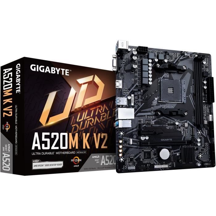 Carte mere - GIGABYTE - A520M K V2 - AM4 - DDR4 64 Go - PCIe Gen3 M.2