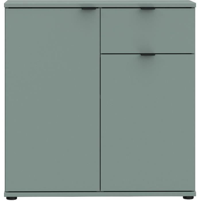 Petit meuble de rangement - Buffet - GANYMEDE - 2 portes - 1 tiroir - Sauge - 80,1 x 34,1 x 82,3 cm