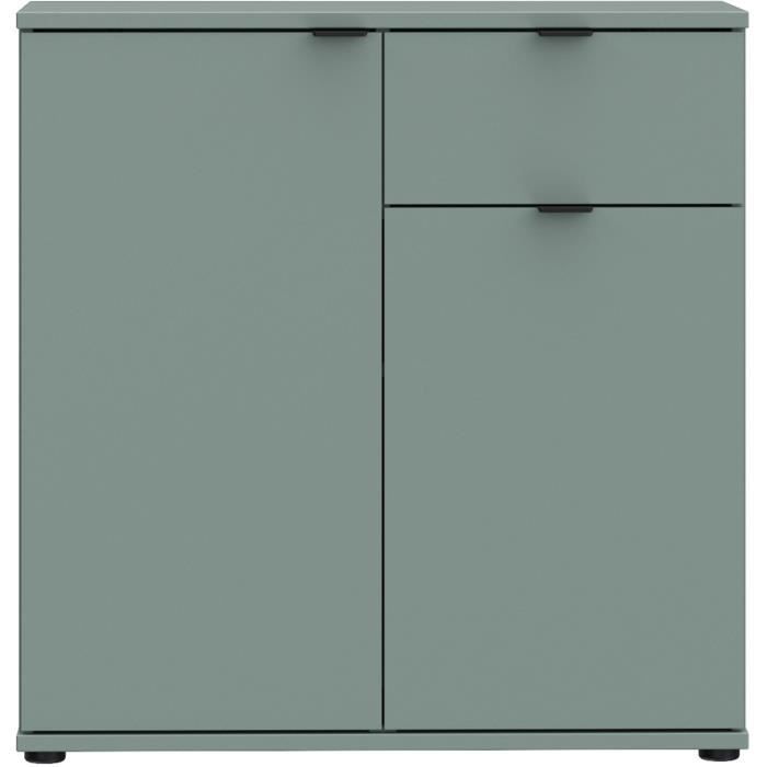 Petit meuble de rangement - Buffet - GANYMEDE - 2 portes - 1 tiroir - Sauge - 80,1 x 34,1 x 82,3 cm