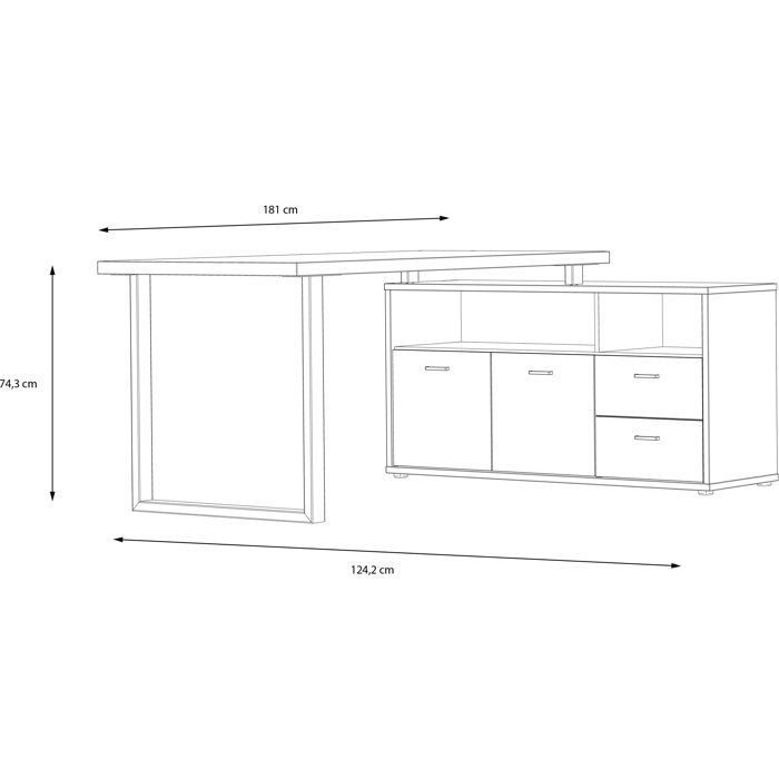 Bureau d'angle - GOLDSBORO - Chene artisan / Noir - 124,2 x 181,5 x 74,1 cm