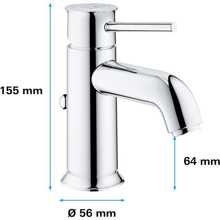 Mitigeur lavabo GROHE Start Classic - Tirette de vidage - Économie d'eau - Garantie 5 ans