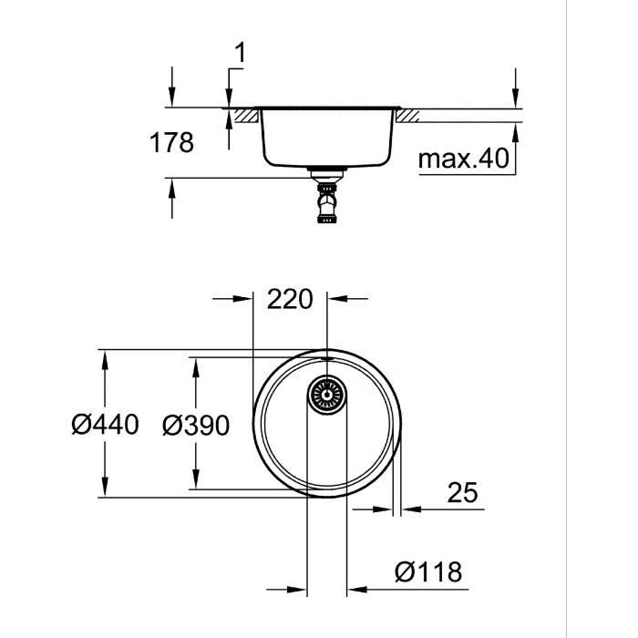 Evier de cuisine - Acier inoxydable - A encastrer par le dessus - GROHE K200 - 31720SD0