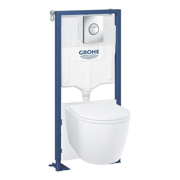 Pack Bâti support 5 en 1 - GROHE - Blanc - 1.13 m - Céramique - Plaque de commande + supports muraux + isolation + pipe coudée