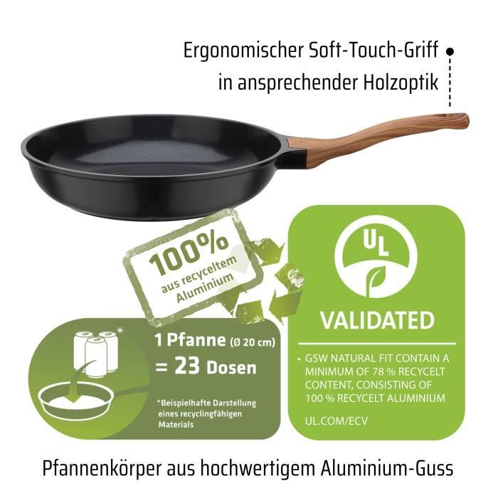 Poele fonte d'aluminium - GSW - NATURAL FIT - 20 cm - 100 % recyclée sans PFAS - Induction