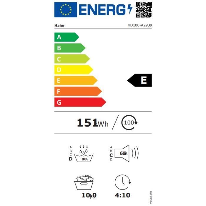 Seche-linge pompe a chaleur HAIER HD100-A2939-FR I-Pro Series 3 - 10 kg - Blanc