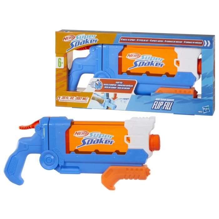Nerf Super Soaker Flip Fill, Pistolet ŕ eau avec 4 styles de jet, remplissage rapide, capacité de 887 mL d'eau, jouets dčs 6 ans