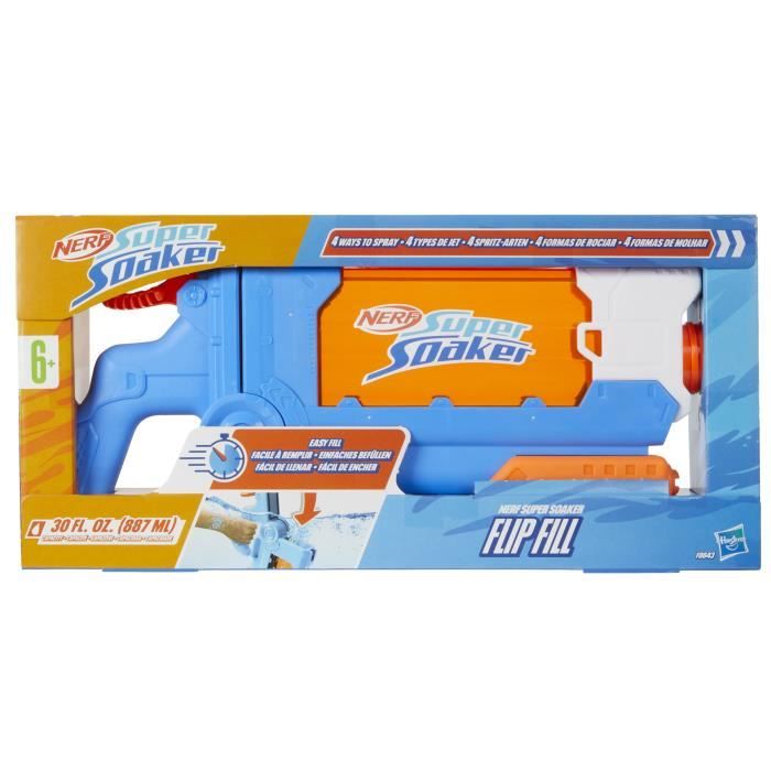 Nerf Super Soaker Flip Fill, Pistolet ŕ eau avec 4 styles de jet, remplissage rapide, capacité de 887 mL d'eau, jouets dčs 6 ans