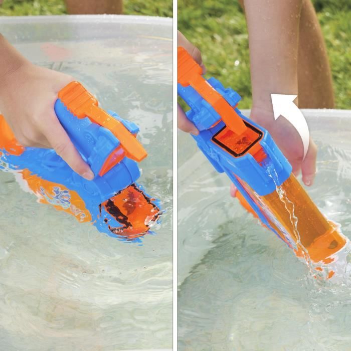 Nerf Super Soaker Flip Fill, Pistolet ŕ eau avec 4 styles de jet, remplissage rapide, capacité de 887 mL d'eau, jouets dčs 6 ans
