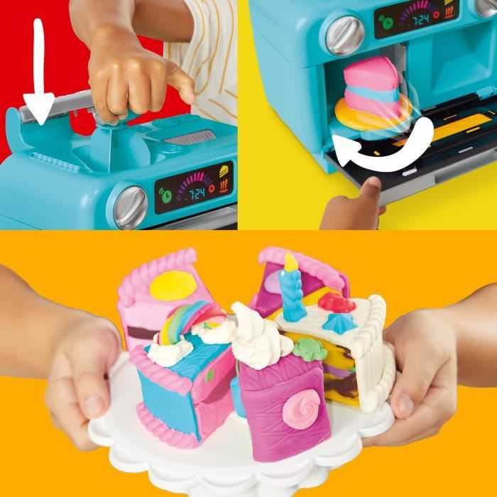 Play-Doh Ma jolie part de gâteau, four jouet, accessoires de cuisine factices et 11 pots de pâte a modeler, des 3 ans