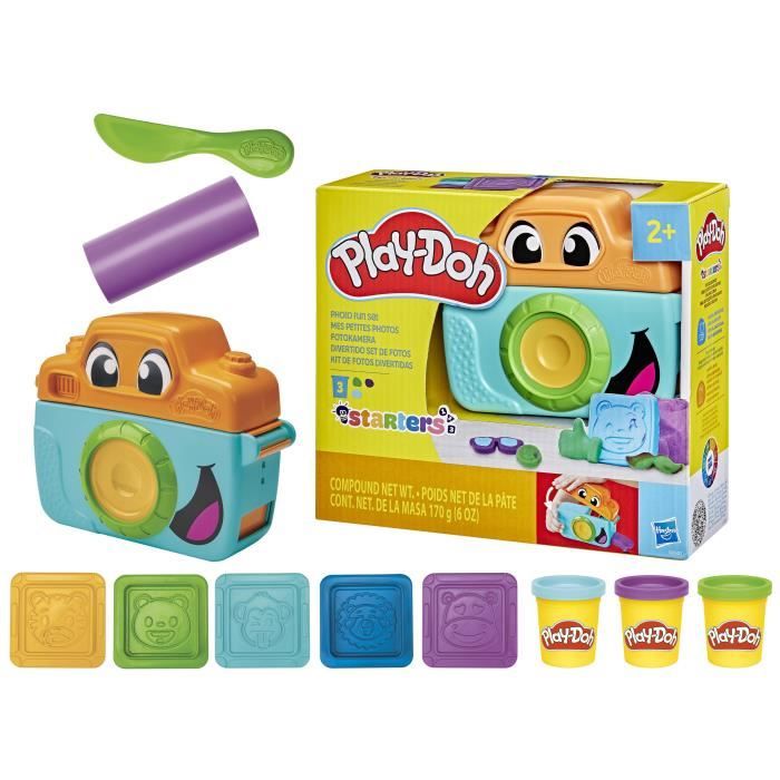 Play-Doh Mes petites photos Starters, pâte a modeler, caméra factice, 7 accessoires et tapis d'activité, Classique, des 2 ans