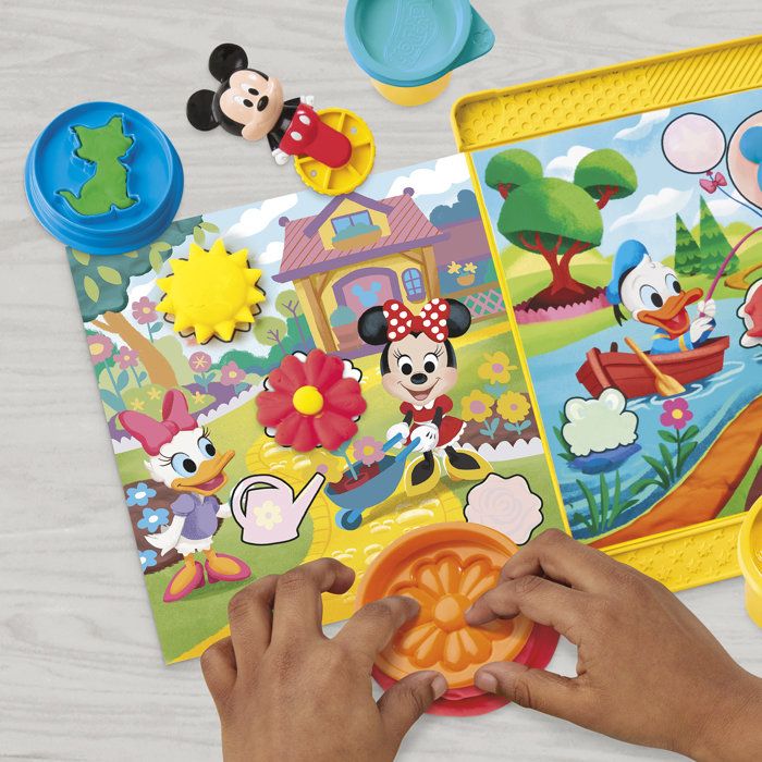 Play-Doh Disney Junior Crée une histoire, coffret de pâte a modeler portatif, loisirs créatifs Mickey & Minnie, des 2 ans