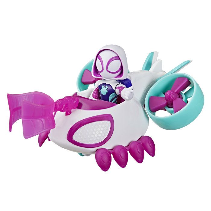 Véhicule Hélico de Ghost-Spider avec figurine de 7,5 cm et accessoire, jouets pour enfants, des 3 ans, Spidey et ses Amis Extraordin