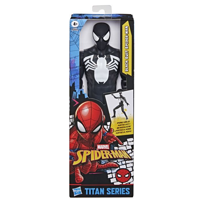 Figurine Spider-Man en costume noir 30 cm deluxe, Titan Series, jouets de super-héros pour enfants, Marvel Spider-Man, des 4 ans