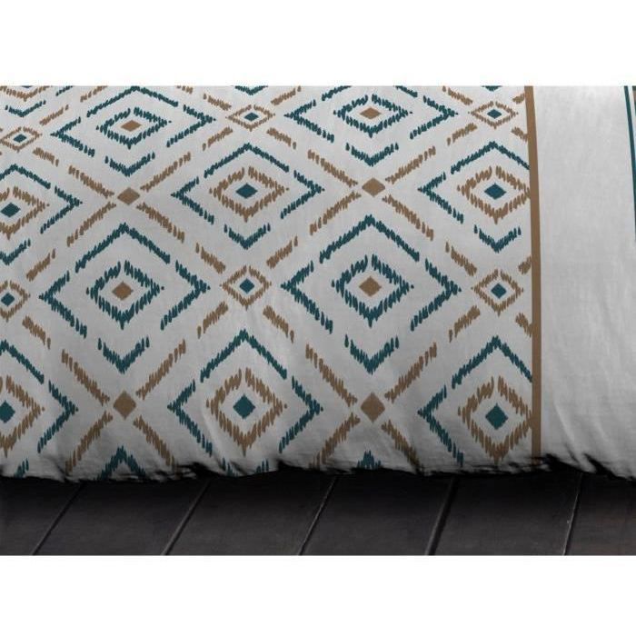 Parure de couette microfibre Ethno - 1 housse de couette 240x260 cm + 2 taies d'oreiller 63x63 cm - Bleu Canard - HOME LINGE