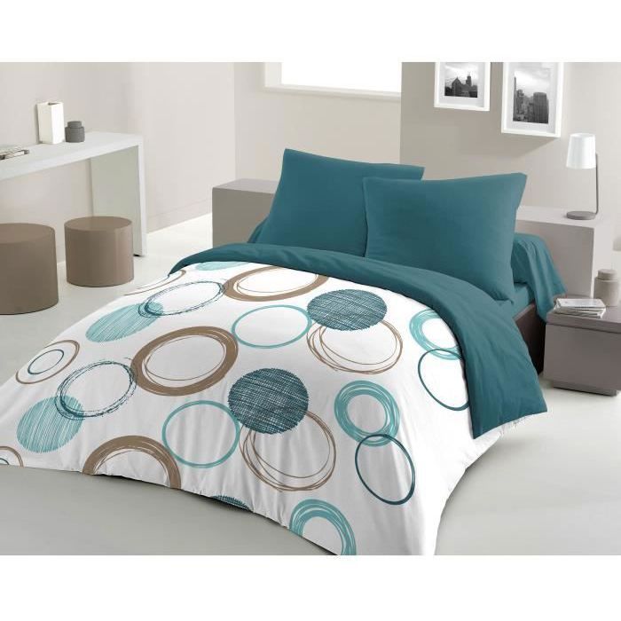 Parure de couette HOME LINGE PASSION Audace - couette 240 x 260 cm + 2 taies d'oreiller 63x63 cm - Bleu canard