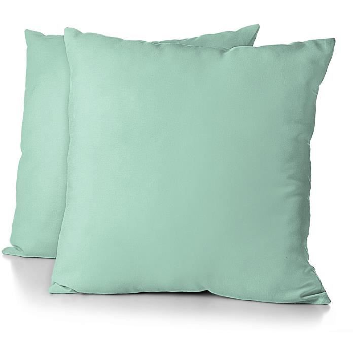 Lot de 2 taies d'oreiller - HOME LINGE PASSION - Microfibre 82 g - 63 x 63 cm - Vert d'eau