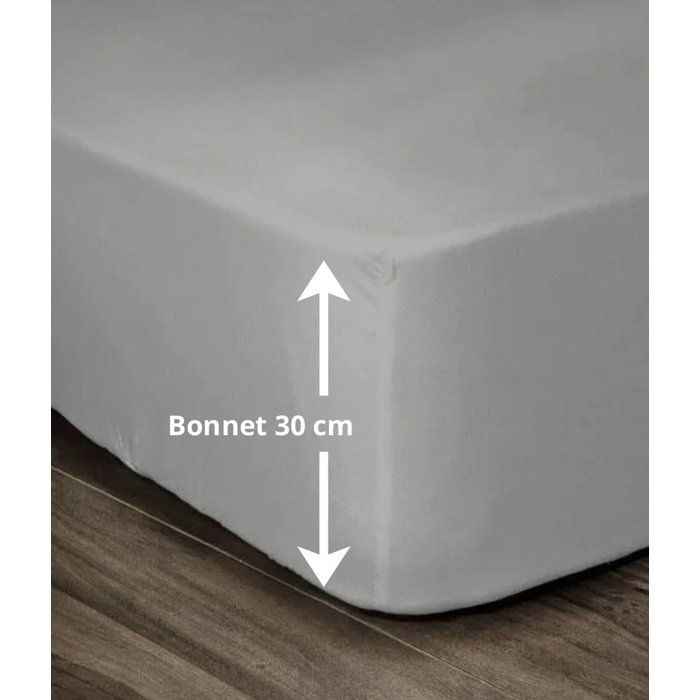 LOVELY HOME Drap Housse 100% coton 140x190x30 cm gris clair