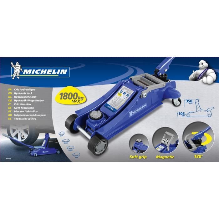Cric hydraulique rouleur levage maximum 1.8T hauteur 105mm a 350mm - MICHELIN - Roues pivotantes - Poignée de levage rotative 360°