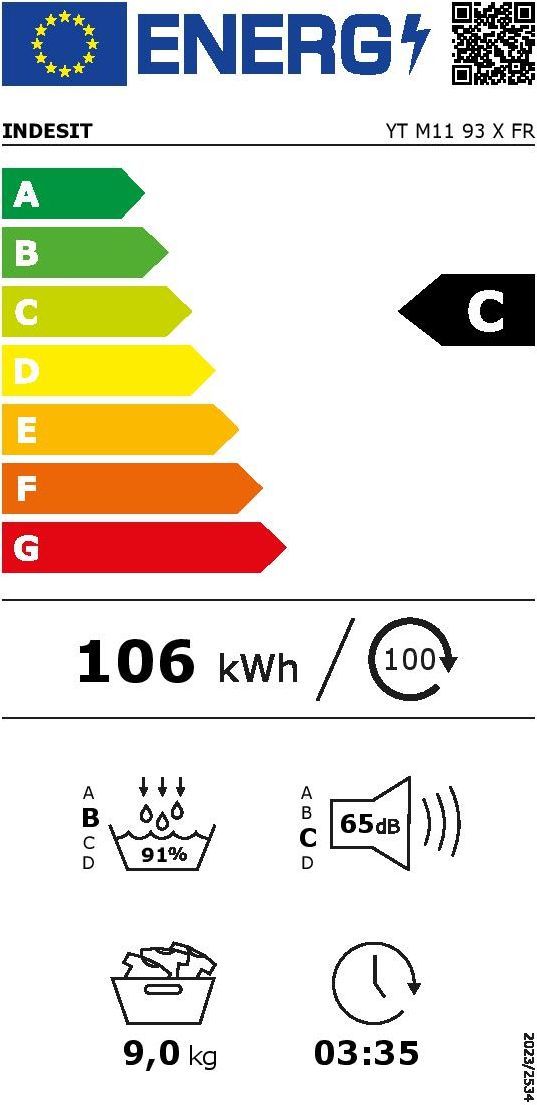 Seche-linge pompe a chaleur INDESIT YTM1193XFR - 9 kg - L60cm - Classe C - Blanc