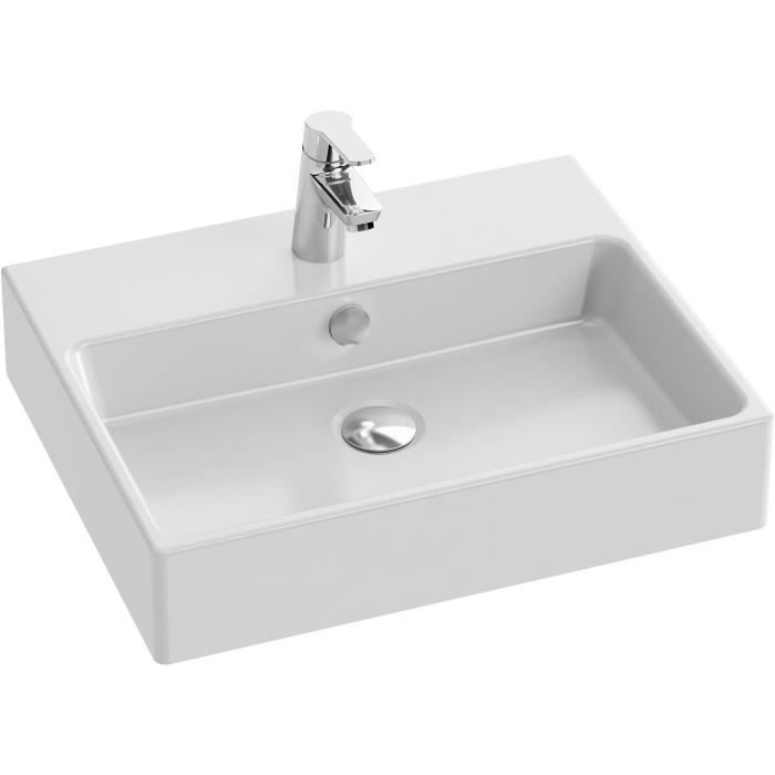 Vasque a poser rectangulaire- JACOB DELAFON - Sully - 50 x 40 cm - Céramique - Durable - Finition blanc brillant