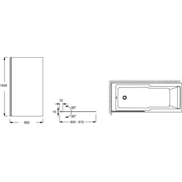 Pare-bain Struktura Chrome - Jacob Delafon - Pivotant 90° - Réversible - Verre anti-calcaire 6mm