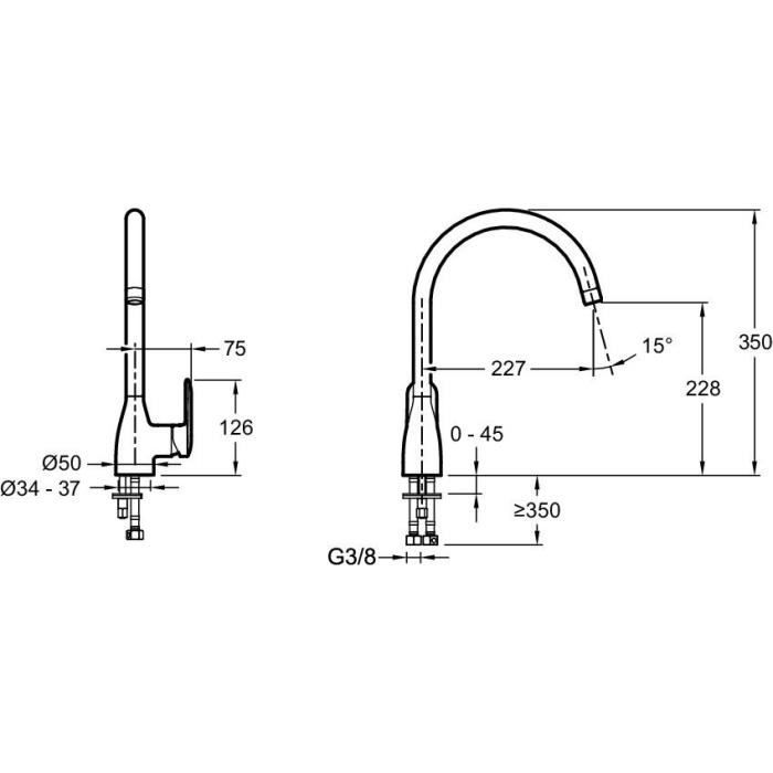 Mitigeur évier KUMIN - Bec tube orientable - Finition chrome - JACOB DELAFON