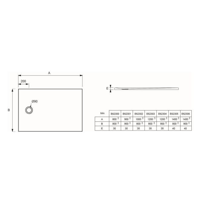 Receveur de douche extra-plat Jacob Delafon IPSO 120x90 cm - Blanc Mat Texture Pierre