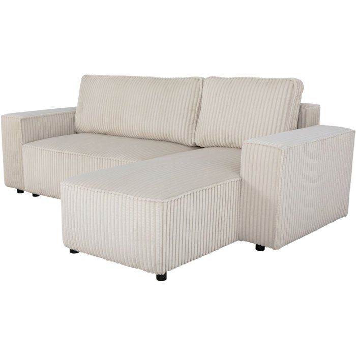 Canapé d'angle convertible réversible 4 places - JOSH - Tissu velours grosses côtes Beige - 242 x 155 x 86 cm