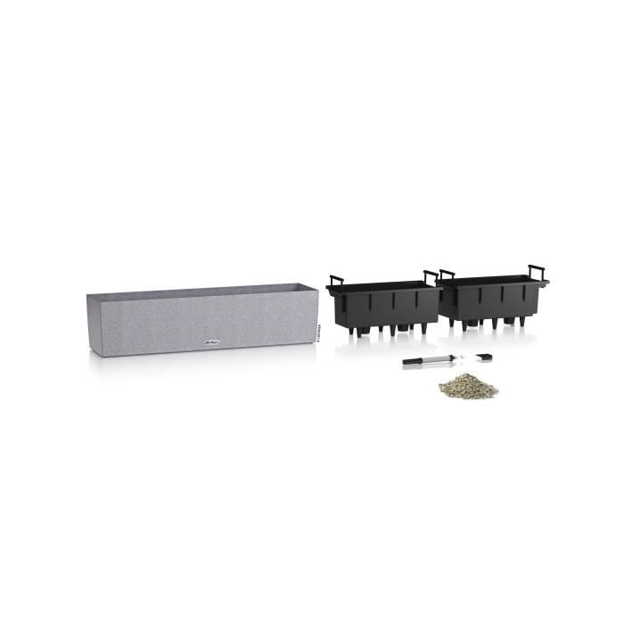 LECHUZA Jardiniere - Balconera stone 80 - 79 x 19 x 19 cm - 12 L - Kit complet - Gris pierre