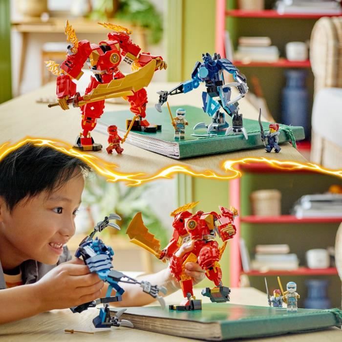 LEGO 71808 NINJAGO Le Robot Élémentaire du Feu de Kai, Jouet Ninja avec Figurine Personnalisable Plus Minifigurines Kai et Zane
