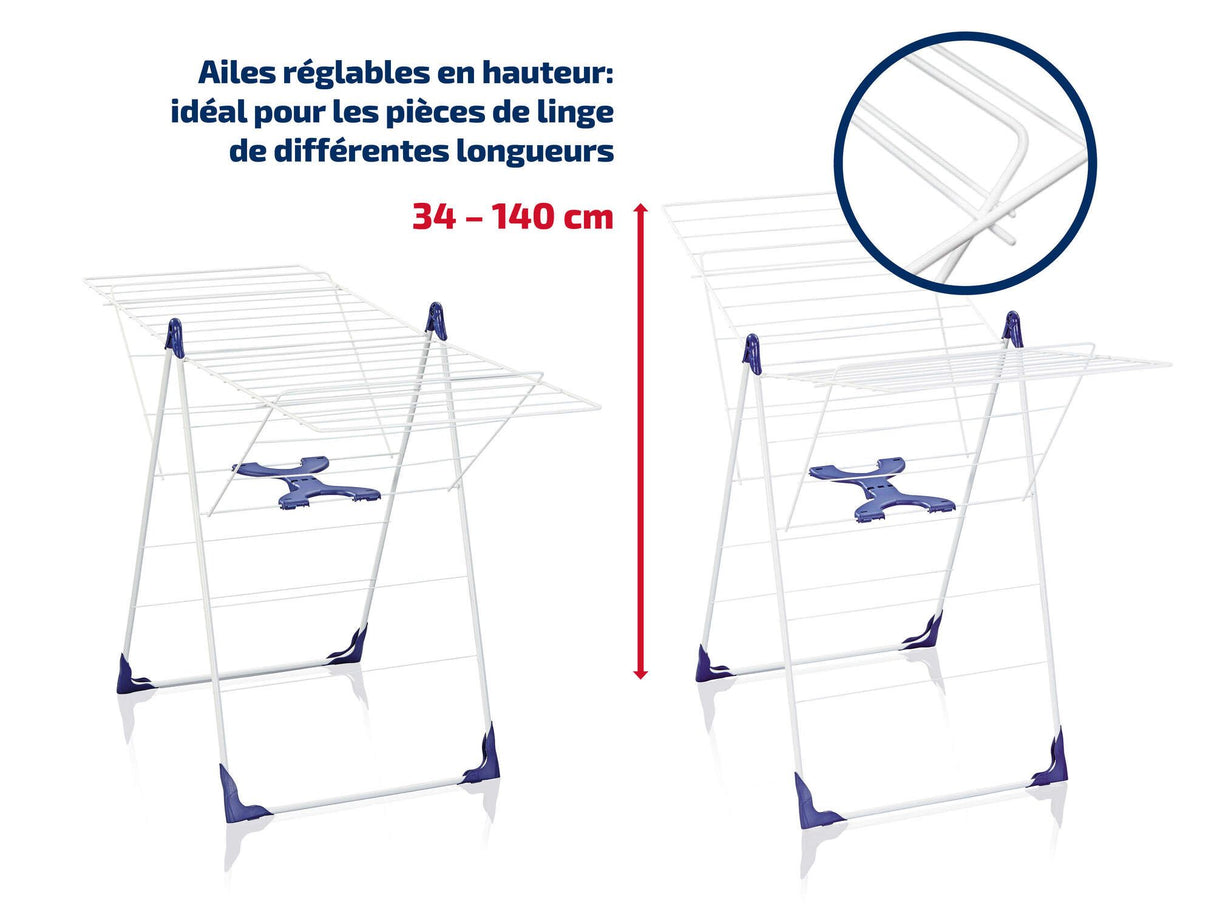 Étendoir a linge Leifheit Classic 200 Flex 81408, séchoir a linge avec 20m d'étendage et ailettes réglables en hauteur, blanc