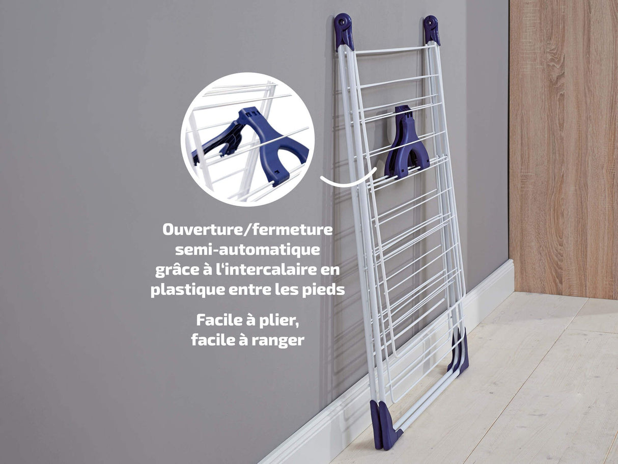 Étendoir a linge Leifheit Classic 200 Flex 81408, séchoir a linge avec 20m d'étendage et ailettes réglables en hauteur, blanc