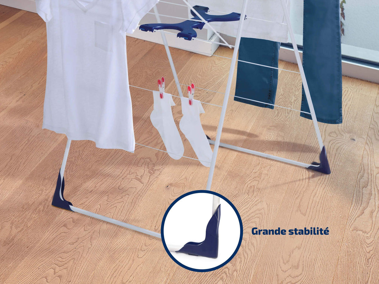 Étendoir a linge Leifheit Classic 200 Flex 81408, séchoir a linge avec 20m d'étendage et ailettes réglables en hauteur, blanc